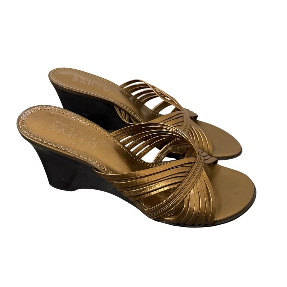Franco Sarto Womens Bronze Gold Strappy Wedge Slide Sandals Size 6M Metallic
